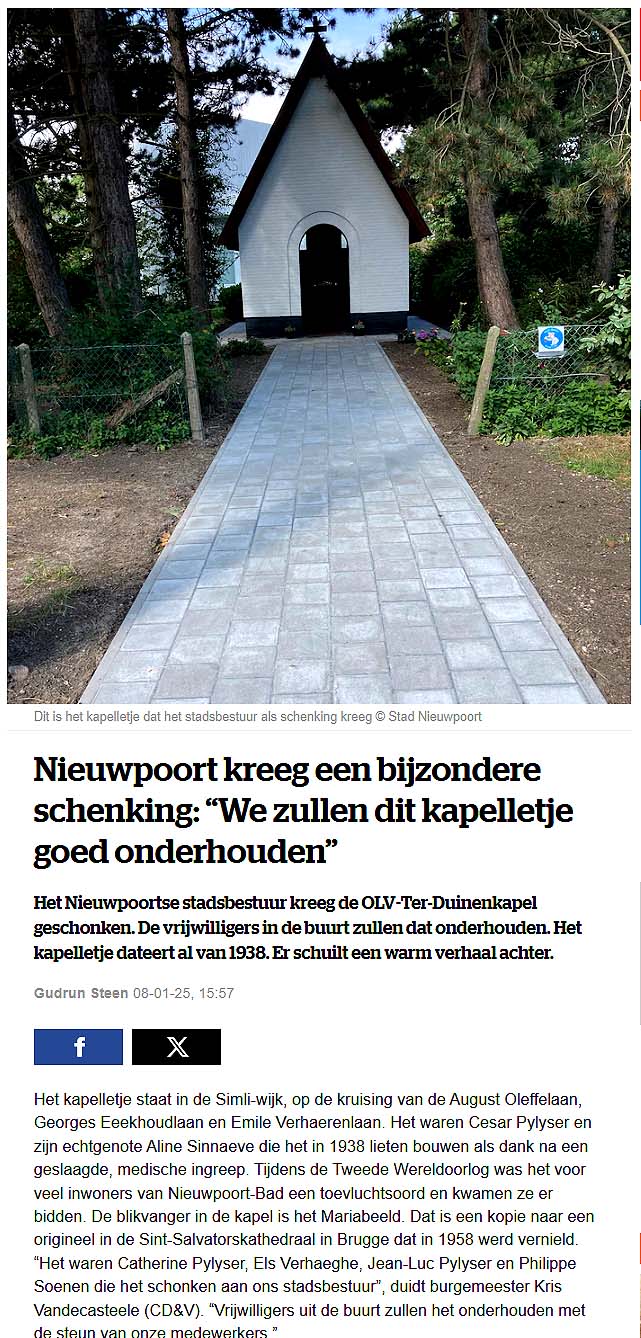 schenking duinenkapel aan nieuwpoort